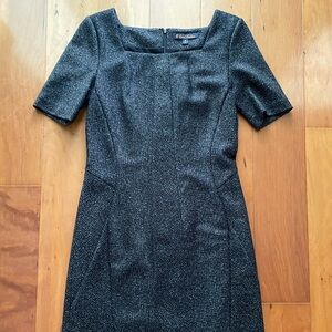 Brooks Brothers Black Sheath Midi Dress Square Neck